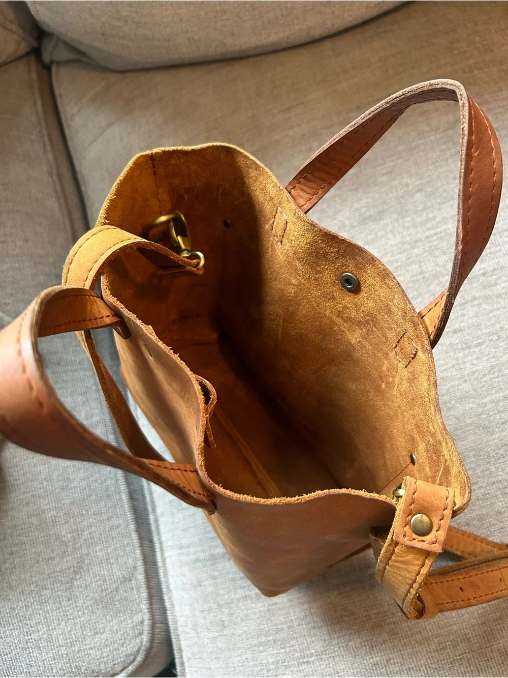 Portland Leather Cognac Leather Mini Tote with Crossbody Strap - Picture 6 of 6